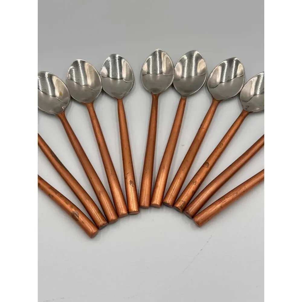 Vintage Coffee Dessert Espresso Demitasse Hand Crafted Copper Handle Spoon Set
